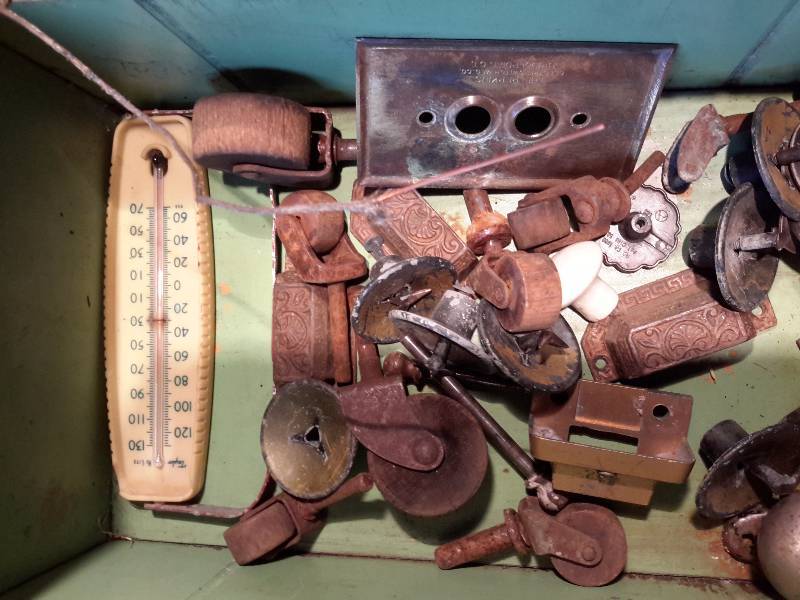 lot 49 image: Misc. Vintage Casters, door, locks misc. Hardware