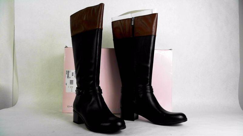 lot 35 image: Womens Bandolino Carlita Leather Riding Boots Bootie Black Brown 8.5 WIDE CALF