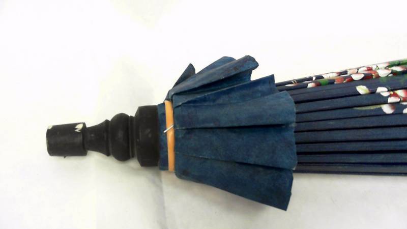 lot 45 image: Decorative Umbrella - Blue w Painted Flowers