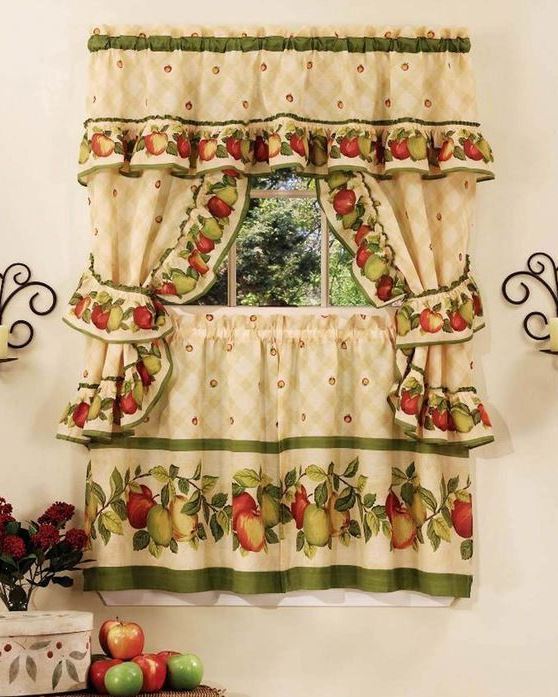 lot 2441 image: Lot of 3 Apple Orchard Antique 36 x 57 Cottage Window Curtains