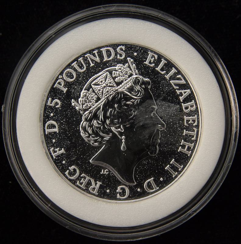 lot 07 image: 2017 GREAT BRITAIN 2 TROY OZ. .999 FINE SILVER QUEENS BEAST IN AIRTITE