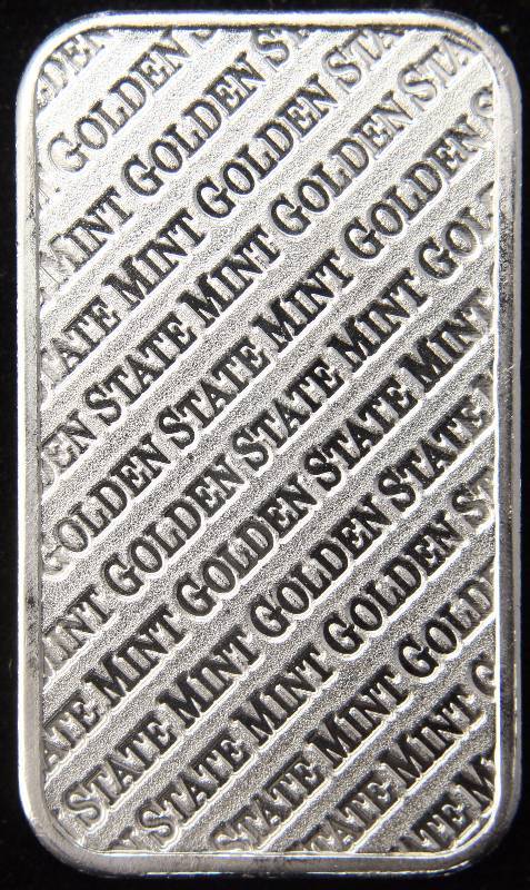 lot 29 image: 1 TROY OZ. .999 FINE SILVER BAR GOLDEN STATE MINT