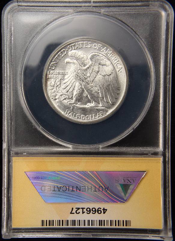 lot 32 image: 1943 WALKING LIBERTY SILVER HALF DOLLAR MS64 ANACS