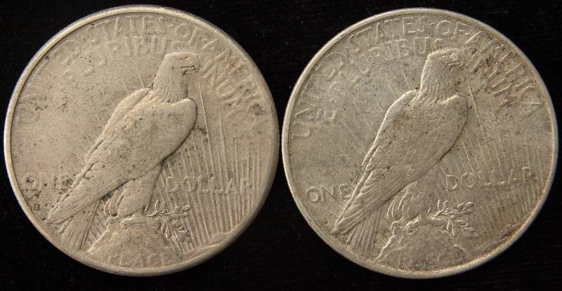 lot 37 image: GROUP OF 2 PEACE SILVER DOLLARS 1922-D, 1924-S