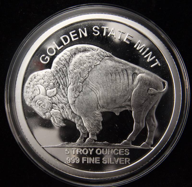 lot 51 image: 5 TROY Oz. .999 FINE SILVER ROUND BUFFALO IN AIRTIGHT HOLDER