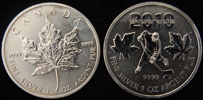 lot 53 image: GROUP OF 2 CANADA 1 TROY OZ. .9999 FINE SILVER ROUNDS