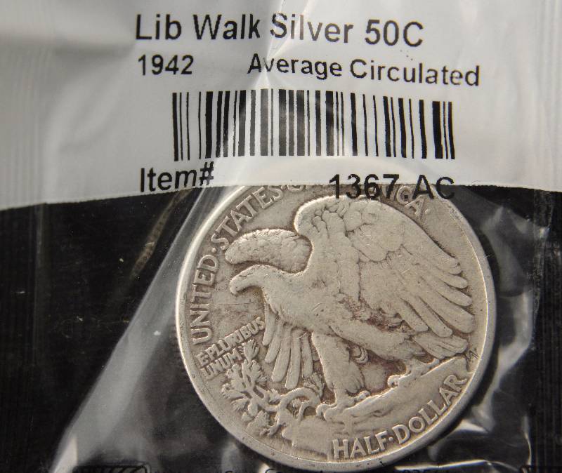lot 56 image: 1942 WALKING LIBERTY SILVER HALF DOLLAR VF