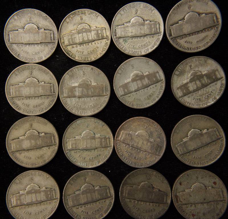 lot 64 image: GROUP OF 16 WAR TIME WWII SILVER WAR NICKELS 35% SILVER