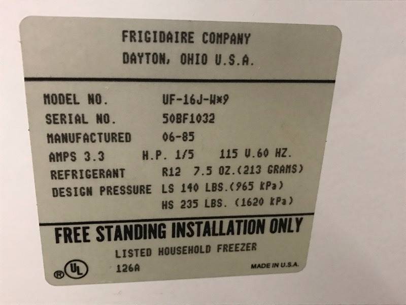 lot 10 image: Frigidaire Upright Freezer