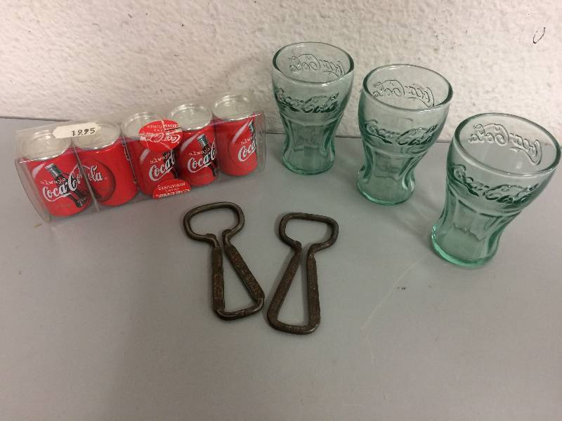 lot 3 image: Coca-Cola Mini Cans, Openers and Glasss