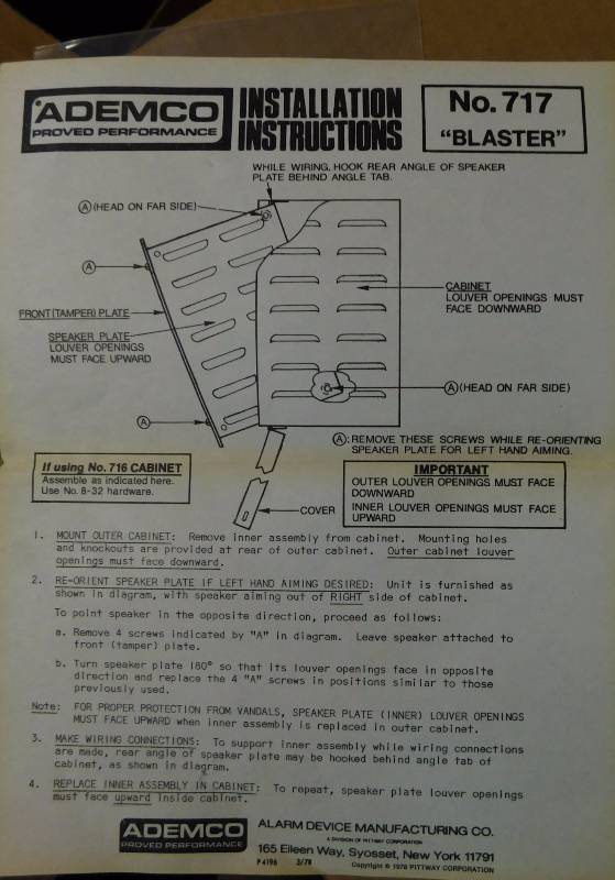lot 7 image: NEW IN BOX Ademco Blaster Speaker in Tampered Cabinet (No. 717)