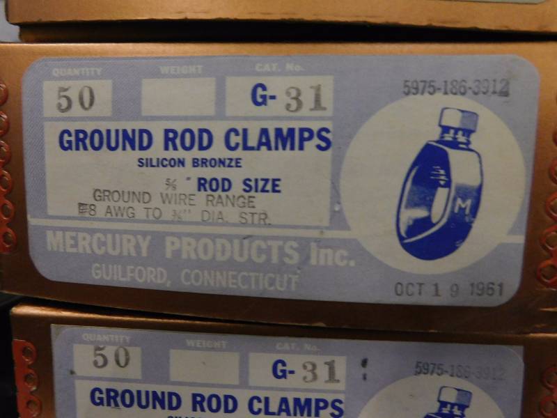 lot 41 image: NEW (1961 Stock) Ground Rod Clamps (4 boxes)