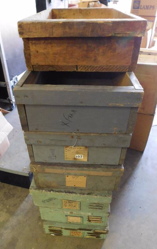 lot 108 image: 7 Vintage Wooden Drawers