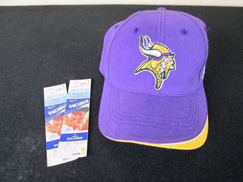 lot 71 image: Bud Grant Autographed Minnesota Vikings Hat & 1986 vs Dolphins Tickets