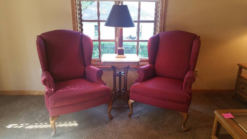 lot 31A image: Matching Pair Of Wing back Chairs