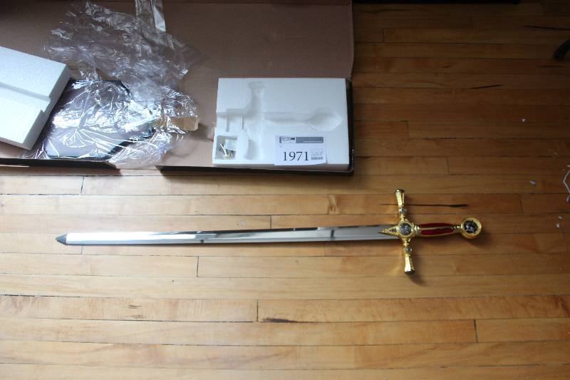 lot 1971 image: Masonic Ceremonial Sword Red Velvet Grip Stainless Steel Blade