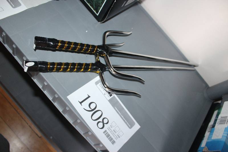 lot 1908 image: Pair 13 Chrome Sai With Black And Gold Handle
