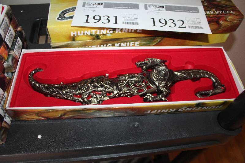 lot 1931 image: There is only 1 per lot.  15in RED INLAY FANTASY DRAGON DAGGER WSHEATH Blade Knife Sword Unique