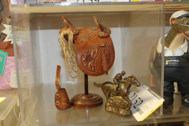 lot 2152 image: Lot of (3) Horse Saddle Replica, Horse Statue