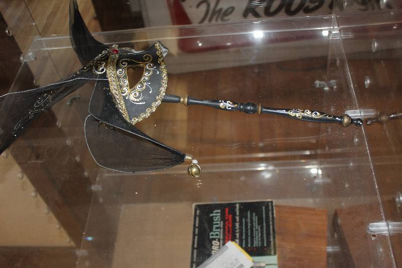 lot 2293 image: Hand-painted Italian Mask w Crown,Ear Flaps, Long Handle