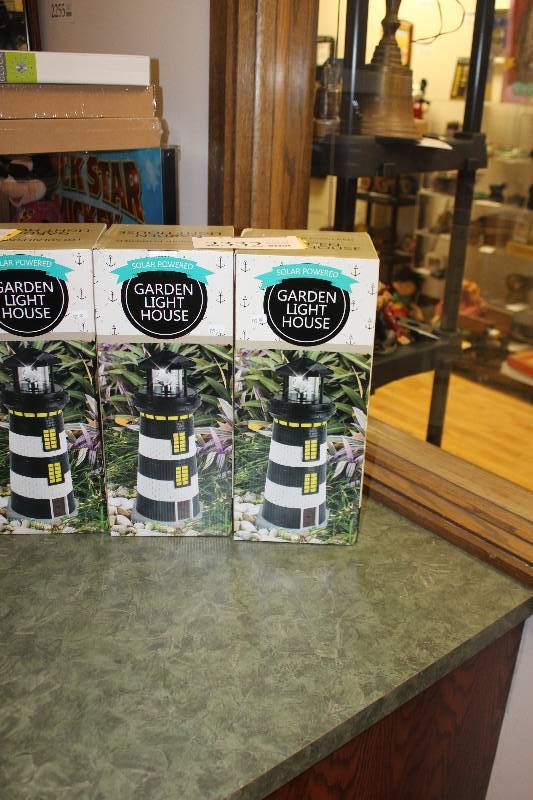 lot 2332 image: Lot of (2) Garden Light House LED  Solar Lighthouse Replica