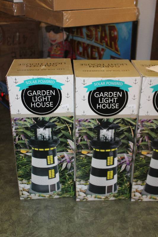 lot 2333 image: Lot of (2) Garden Light House LED  Solar Lighthouse Replica