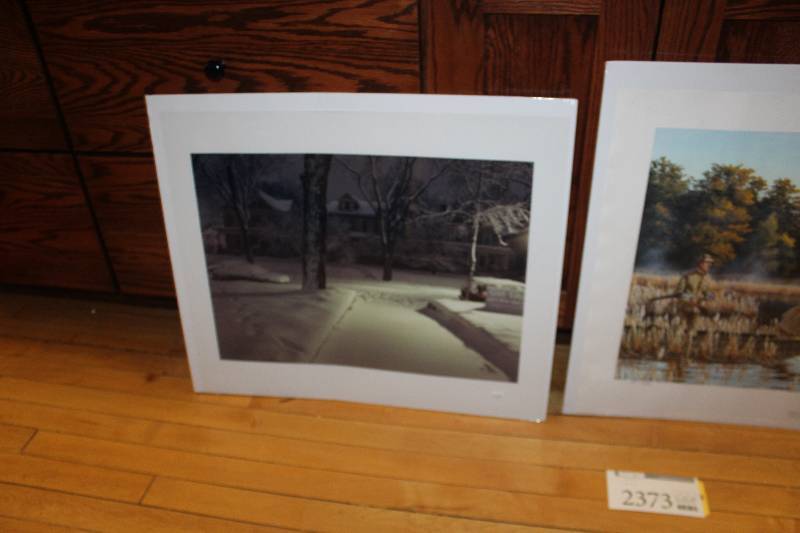 lot 2373 image: Lot of (2) Minnesota Waterfowl Association 34th Anniversary Sponsor Print - Triple Play by Rick Kelley #2330, Snowfall