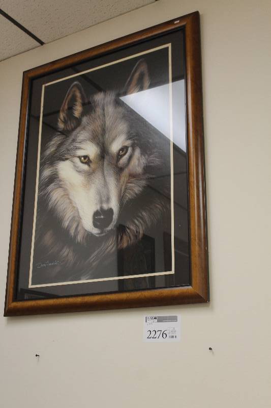 lot 2276 image: Wolf by David Merrick Signed Framed Matted Wall Art