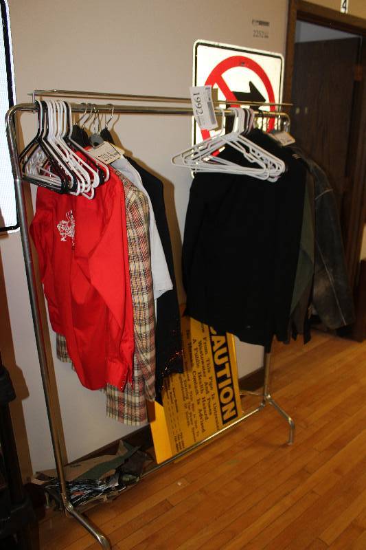 lot 1992 image: Clothes Rack w Wire Hangars