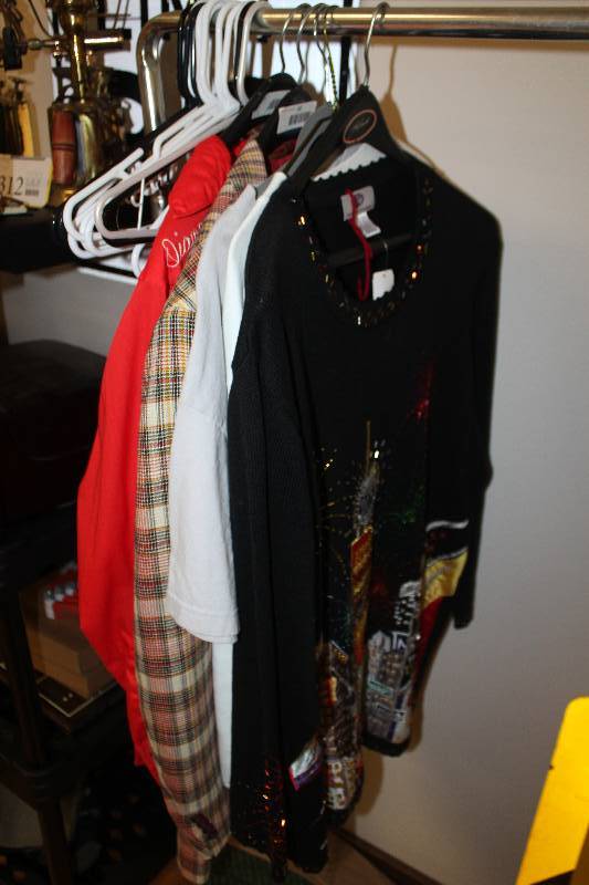 lot 2314 image: Lot of (5) Coats, T-Shirts, 10-Plastic Hangars