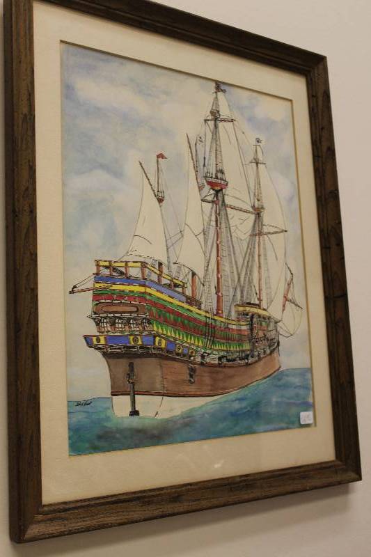 lot 2269 image: Ship by Dale M. Hunt Framed Matted Wall Art