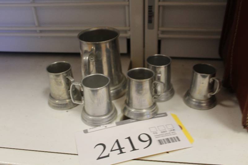 lot 2419 image: 6-Piece Stainless Steel Pitcher, 5-Mugs