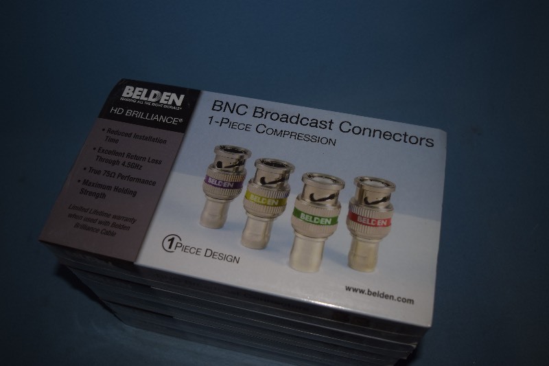 lot 44 image: 300 New Belden HD Brilliance 1-Piece Compression BNC Broadcast Connectors