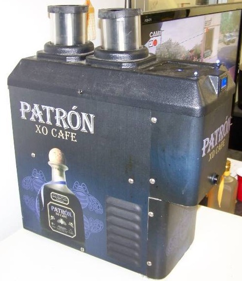 lot 69 image: Patron Tequila, XO Cafe, SLIM SHOT-1, Dual Bottle, ICE Cold Shot Dispenser and (2) Patron marketed Lights