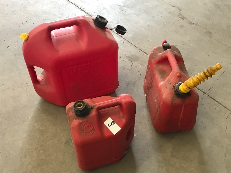 lot 8 image: Lot Of (3) Plastic Gas Cans ...