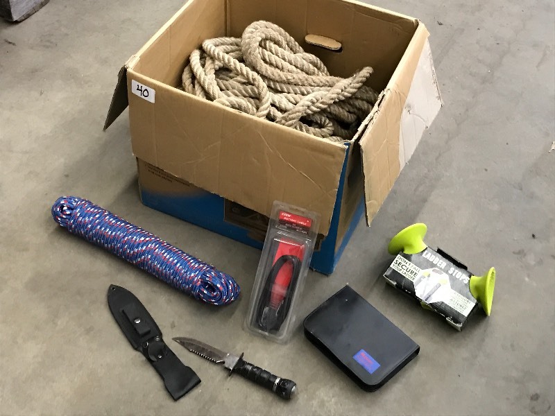 lot 40 image: Box Of Assorted Rope & Shop Supplie...