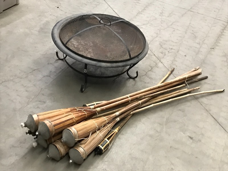 lot 108 image: Lot Of Steel Fire Pit & (10) Tiki ...