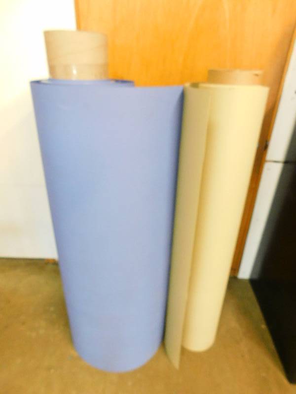 lot 17 image: 50 Tan & 30 Blue Rolls of VinylPlastic Laminate