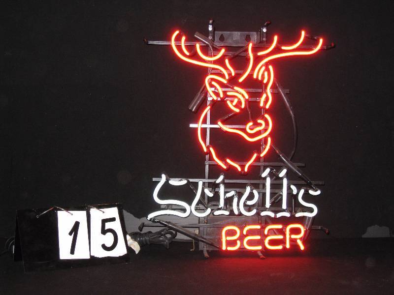 lot 15 image: Schells Beer buck head neon (older style, more unique  rare script)