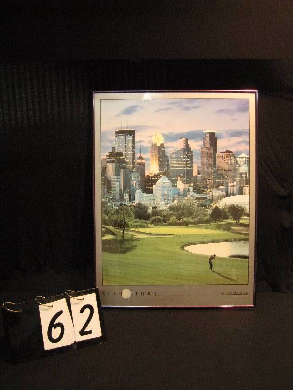 lot 62 image: City Links professionally framed golf print, fantasy golf hole from Minneapolis