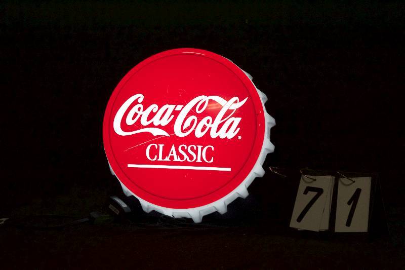 lot 71 image: Coke  Coca-Cola Classic molded plastic bottle cap, internally illuminated with LEDs, ONE of TWO prototypes made by Lakeside in New Hope, MN
