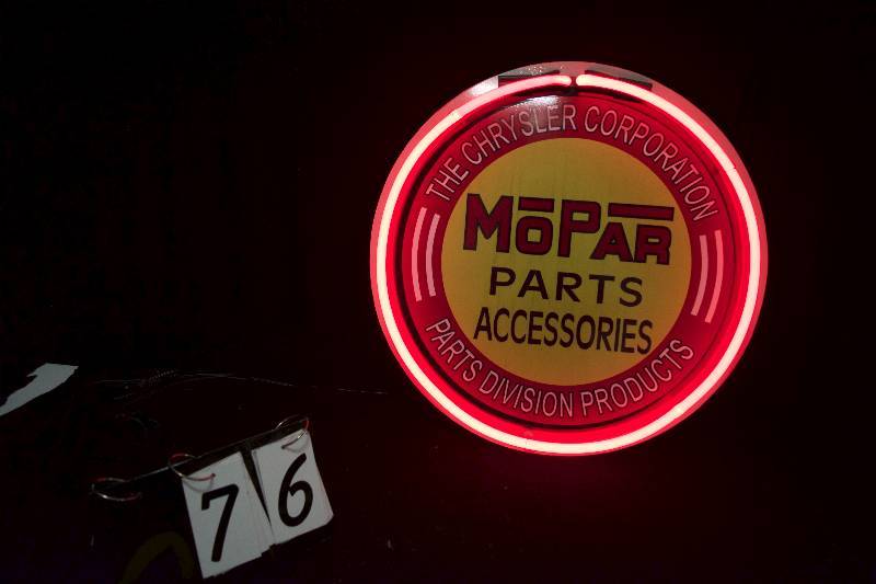 lot 76 image: MOPAR neon sign, digital print with neon border tube