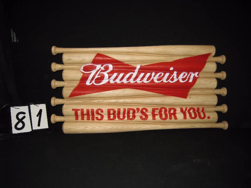 lot 81 image: Bud baseball bats wall hanger - molded high density foam, very cool and detailed, looks like real bats