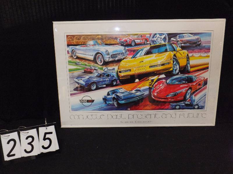 lot 235 image: Corvette poster titled Past, Present, and Future