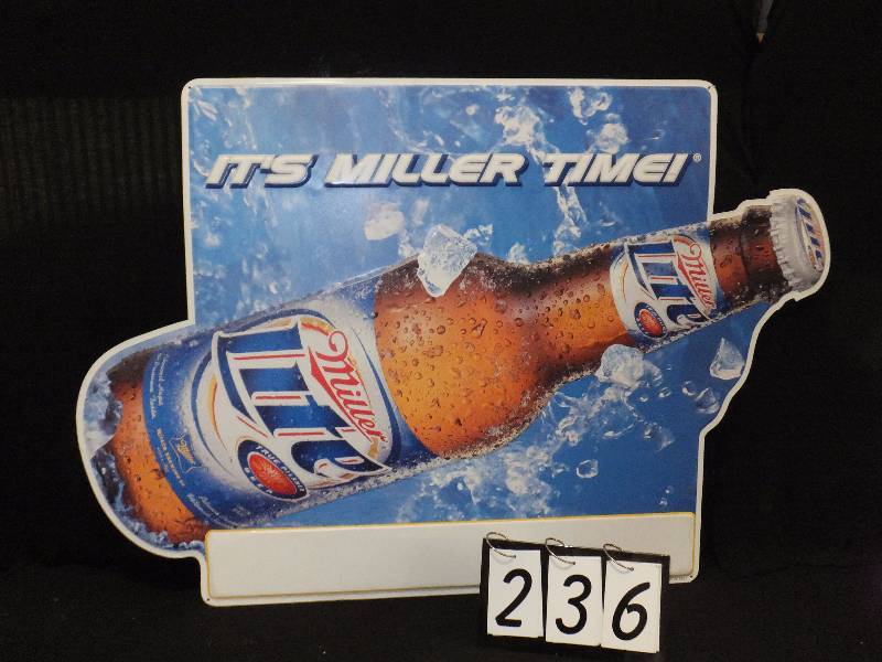 lot 236 image: Its Miller Time, large tin tacker sign