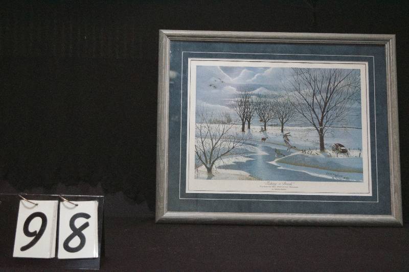 lot 98 image: Professionally framed and matted print Taking a Break, Mustinka River in West Central Minnesota MN artist is Dennis Wieser