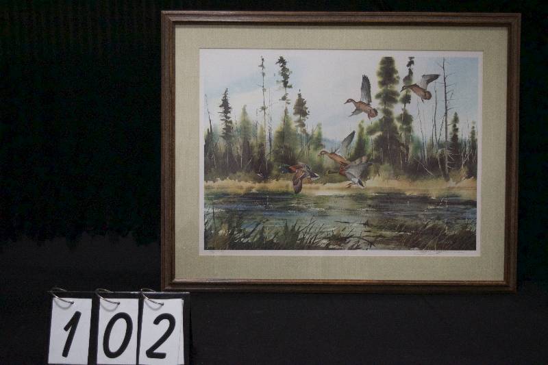 lot 102 image: Professionally framed and matted duck print, signed by the artist, J Killen
