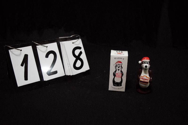 lot 128 image: Hamms Beer, Silver States Ceramic brown bear figurine in box