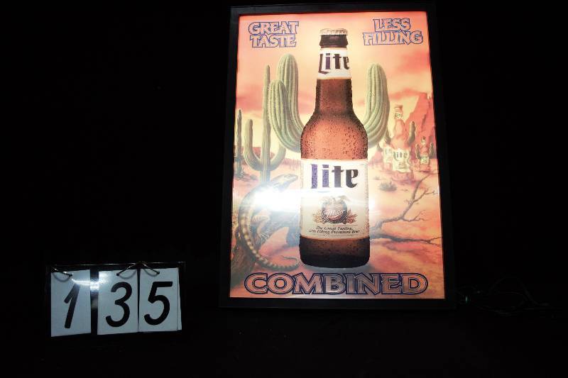 lot 135 image: Extremely Cool Miller Lite motion sign with desert scene. The scene is made to fade in and out. A Must SEE in person to fully appreciate. See the video.