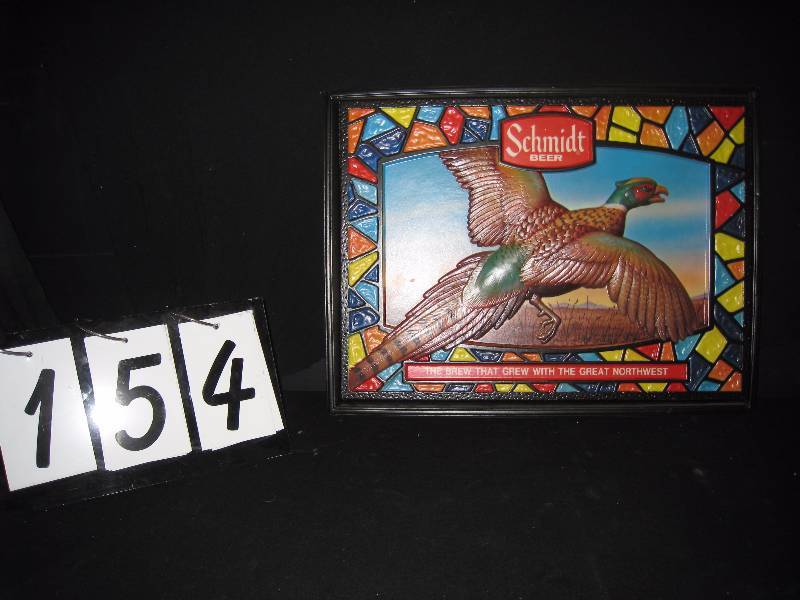 lot 154 image: Schmidt Beer vaccuum formed plastic sign with pheasant. In good condition.